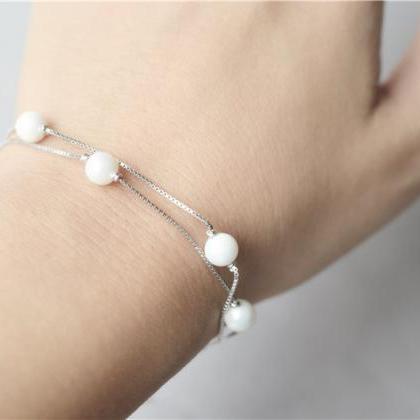 Pearl Bracelet, 925 Sterling Silver Bracelet,..
