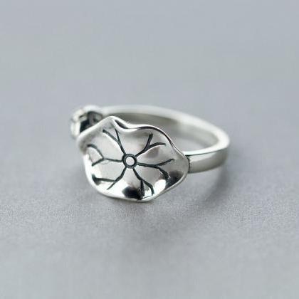 Lotus Leaf Sterling Silver Ring, Ring Opening,..