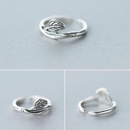 Sterling Silver Ring, Leaves Ring Opening,..
