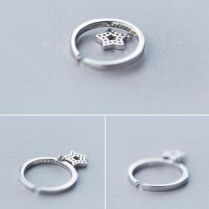 Sterling Silver Ring, Five-pointed Star Ring..