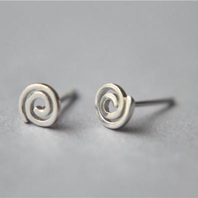 925 sterling silver small swirl stud earrings, tiny nimi lovely cute swirl stud earrings, dainty little (D171)