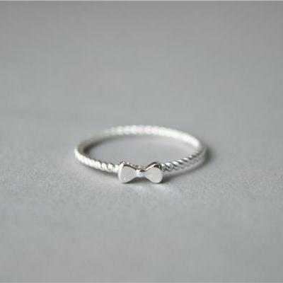 Simple thin bow ring, 925 sterling silver ring,twist band bow knot ring, tiny dainty women's ring (JZ59)