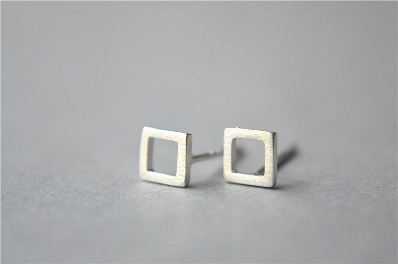 Tiny Square Sterling Silver Stud Earring, Small Mini Post Minimalist Square Stud Earrings (d267)