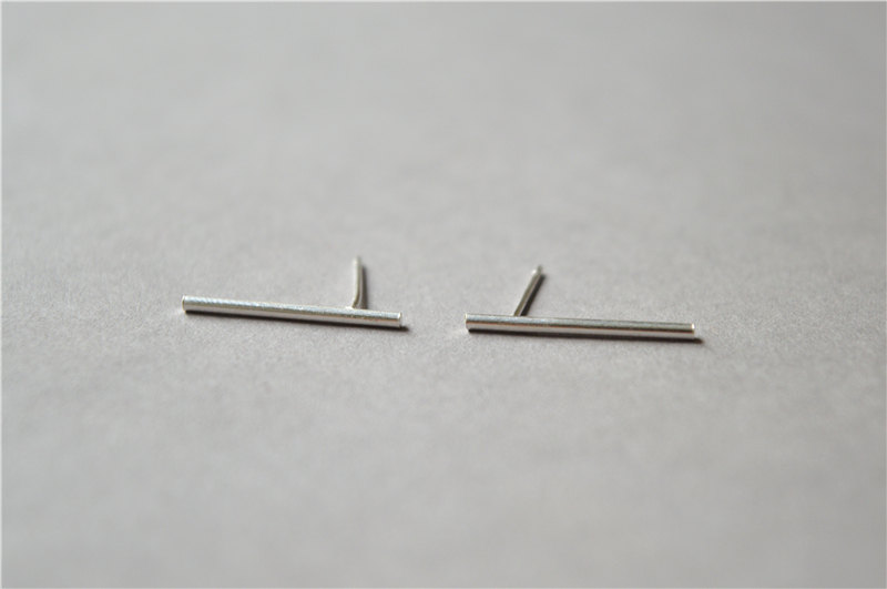 Tiny Thin Long Bar Ear Studs, Wire 925 Sterling Silver Stud Earrings, Simple Minimalist Geometric Ear Climber Cuff (d327)