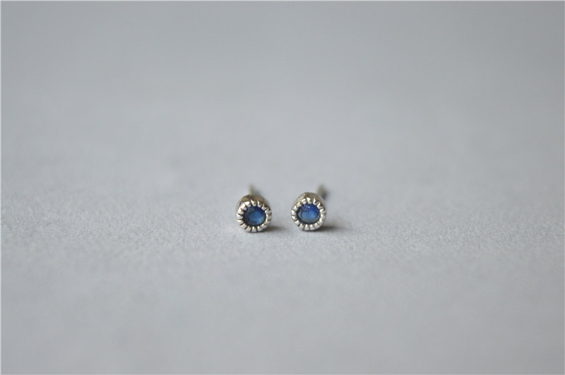 Mini Blue Gemstone Round Stud Earrings 