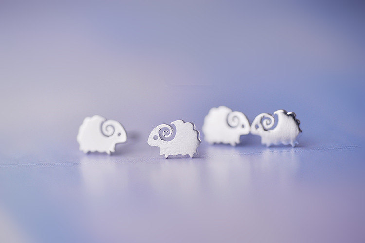 Sterling Silver Sheep Stud Earrings, Brushed Surface, Good Quality, Original Design, Cute Gift (d22)