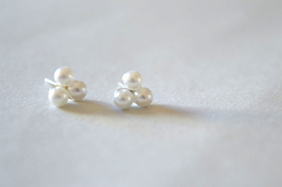 Tiny Pearl Stud Earrings Silver With Three Small White Tiny Pearl Stud Earrings Silver With Three Small White Pearls D130