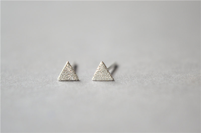 Sanded Surface Triangle Stud Earrings, Minimalist Tiny Simple 925 Sterling Silver Stud Earrings, Basic Jewelry (d340)