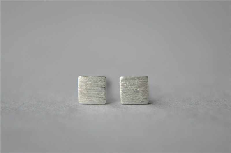 Tiny Simple 925 Sterling Silver Square Stud Earrings Brushed Tiny Simple 925 Sterling Silver Square Stud Earrings Brushed Surface Thin Small Mini Dainty Pair Daily Wear D66