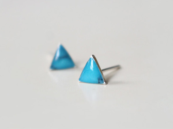 Kallaite Calaite Triangle 925 Sterling Silver Stud Earrings, Small Tiny Dainty Pair （d172）