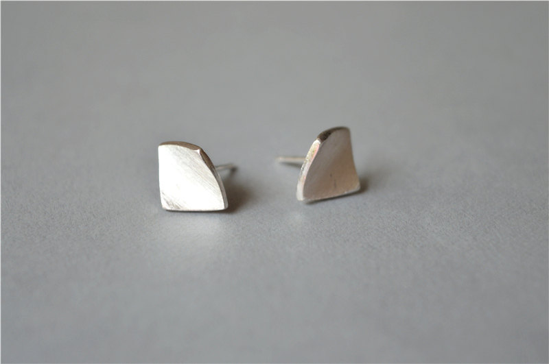 Square Silver Stud Earrings Simple Irregular Studs Brushed Square Silver Stud Earrings Simple Irregular Studs Brushed Surface With Smooth Back D98
