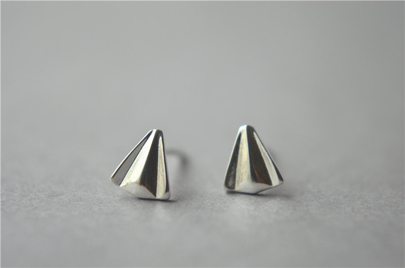 Tiny Paper Plane Stud Earrings, Aeroplane Aircraft Stud Earrings, 925 Sterling Silver Plane Post Earrings (d273)