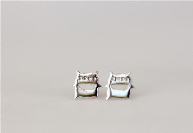 Dainty Sterling Silver Stud Earrings, Monster Shape, Original Design, Cute Pair（d216）