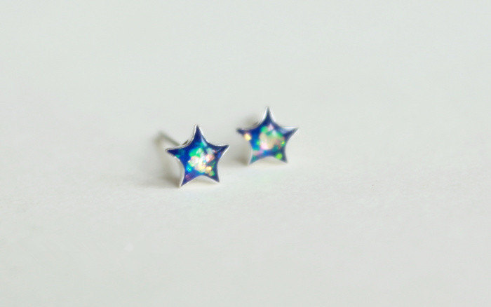 Shiny Blue Star Stud Earrings, 925 Sterling Silver Back And Post, Lovely Jewelry (d169)