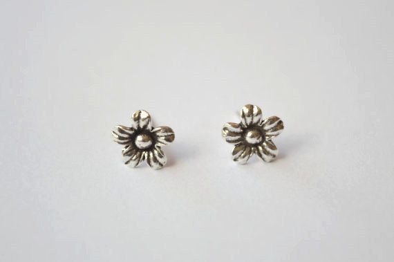 Vintage Sterling Silver Flower Stud Earrings, Big Size（d221）