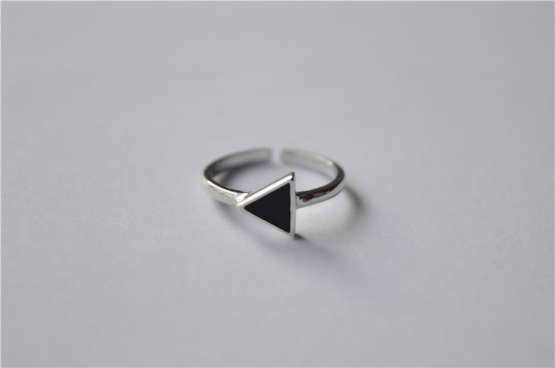 Black Triangle Ring, Sterling Silver Ring, Silver Triangle Ring, Adjustable, Tail Ring, One Size Suits All (jz23)