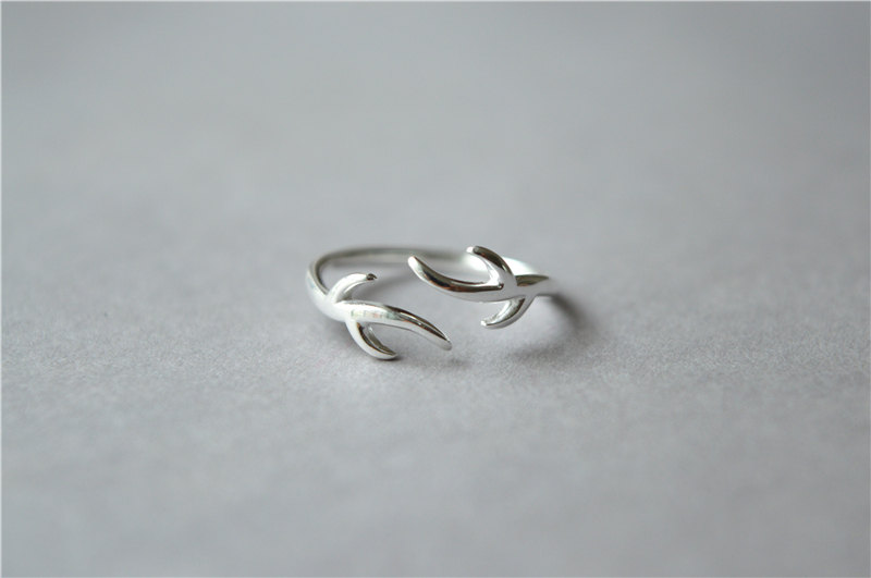 Antler Ring, Sterling Silver Antler Ring, Deer Ring, Smooth Touch Surface, One Size Suits All (jz8)