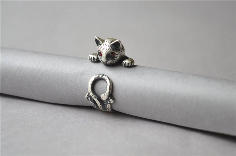 Big Black 990 Sterling Silver Cat Ring With Red Zirconia Eyes, Very Good Quality And Specific Details, Solid 990 Sterling Silver Made (jz98)