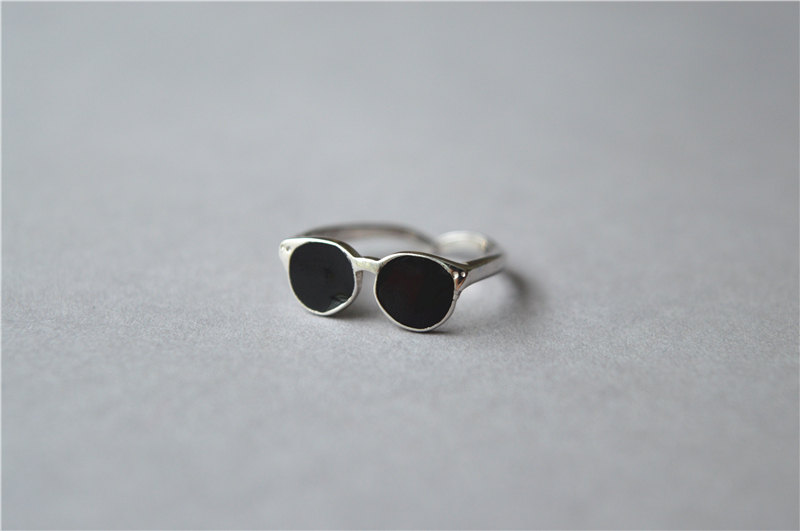 Super Cool Black Sunglasses Shape Ring, 925 Sterling Silver Solid Knuckle Ring, Adjustable For Us Size 6#~8# (jz100)