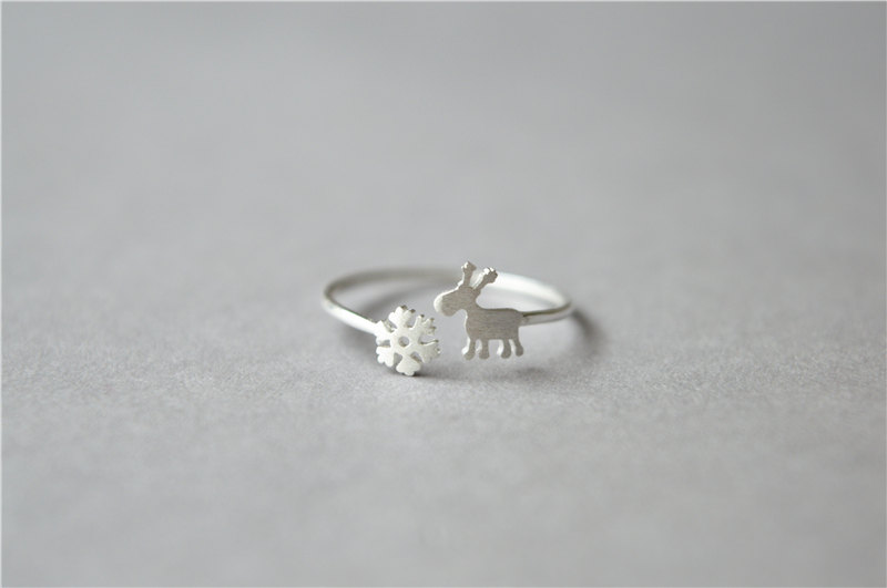 Deer And Snowflake 925 Sterling Silver Thin Ring, Christmas Gift Jewelry, Ajustable For 4.5~6# (jz94)