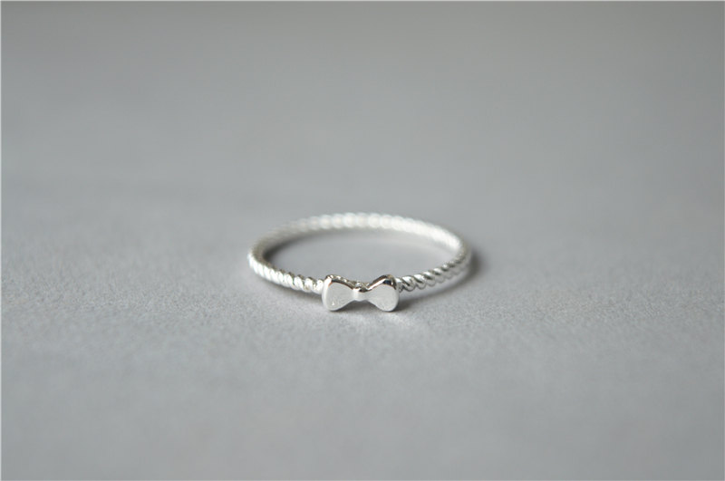 Simple Thin Bow Ring, 925 Sterling Silver Ring,twist Band Bow Knot Ring, Tiny Dainty Women's Ring (jz59)