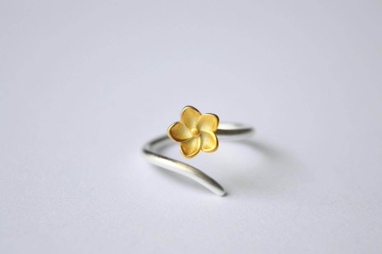 Silver Flower Ring, Gold Flowerring, 925 Sterling Silver 14k Gold Plated Flower Ring, Open Adjustable Flower Ring (jz77)