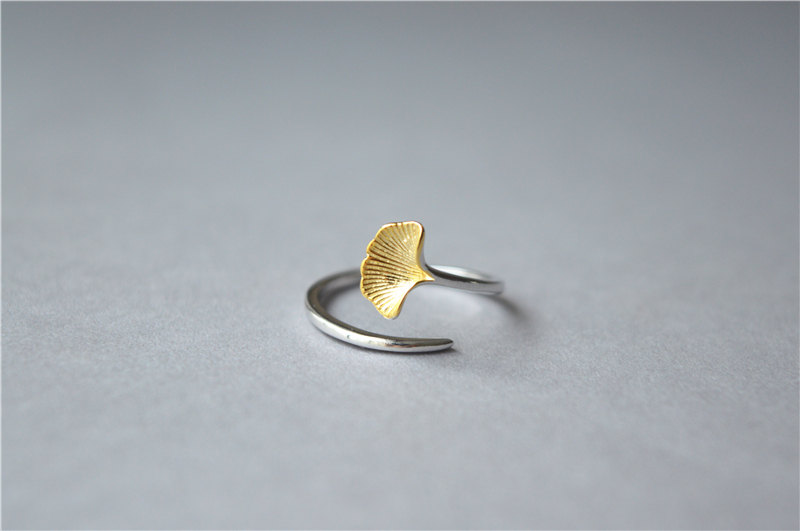 Gold Leaf Ring, 925 Sterling Silver Leaf Ring, Adjustable Ring, One Size Suits All, Gift For Women (jz81)