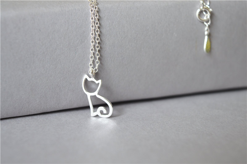 Simple Tiny Silver Cat Necklace, 925 Sterling Silver Necklace, Special Gift As A Memory (xl9)