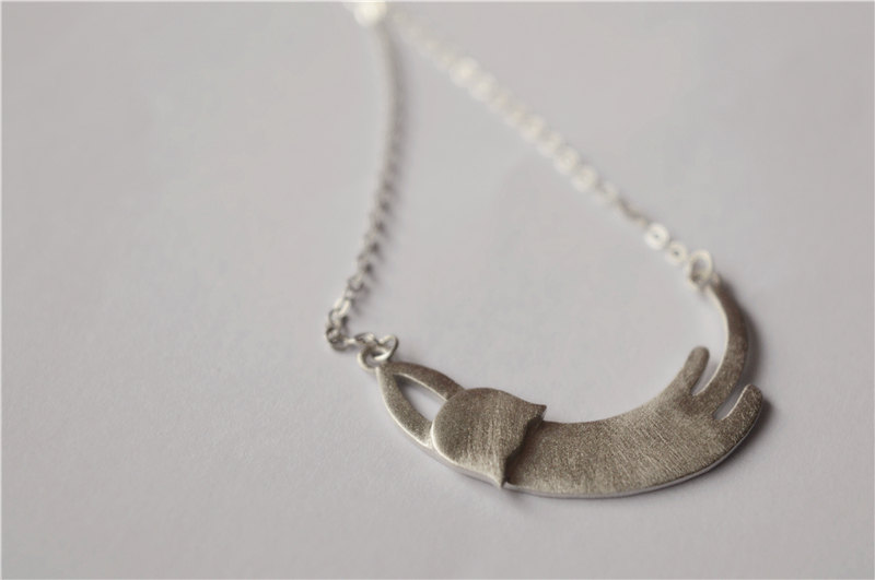 Sterling Silver Cat Necklace, 925 Sterling Silver Filled, Unique Handcraft Jewelry, As A Memory (xl48)