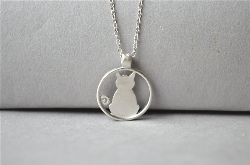 Silver Cat Necklace, 925 Sterling Silver Pendant And Chain, Thin Chain, Short Necklace, Christmas Gift (xl72)