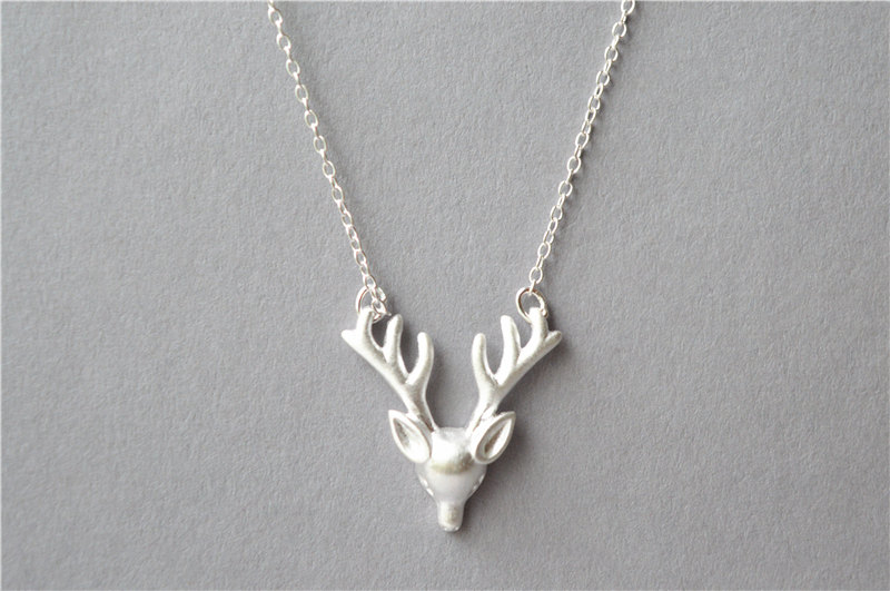 Silver Reindeer Necklace, 925 Sterling Silver Solid Filled, Christmas Gift Antler Necklace With Extender Chain (xl68)