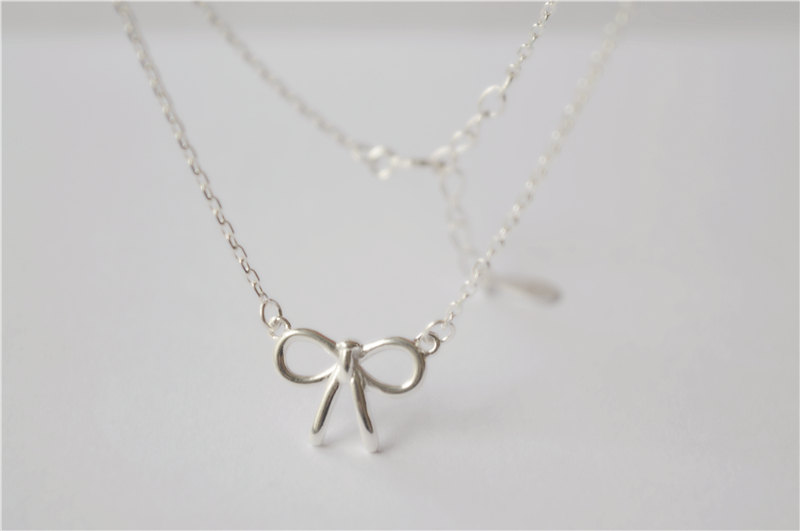 Silver Bow Necklace, Tiny Bow Pendant, Thin Chain Necklace, Simple But Delicate (xl6)