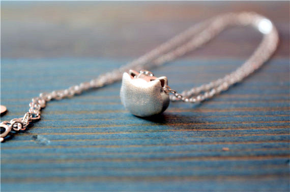 Silver Cat Necklace, 925 Sterling Silver Necklace, Cat Pendant, Brushed Surface, Cute Necklace (xl34)