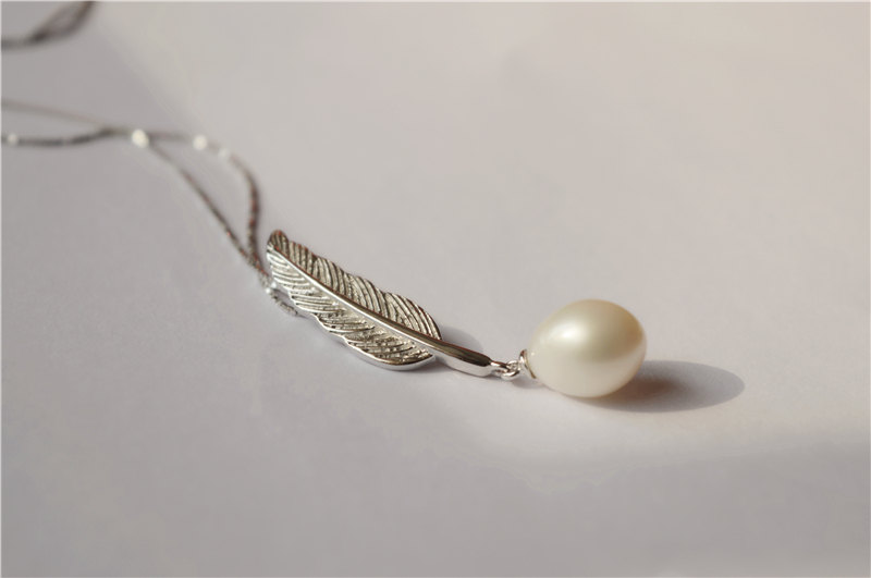 Leaf Necklace, Pearl Necklace, Sterling Silver Made, Elegant For Women (xl32)