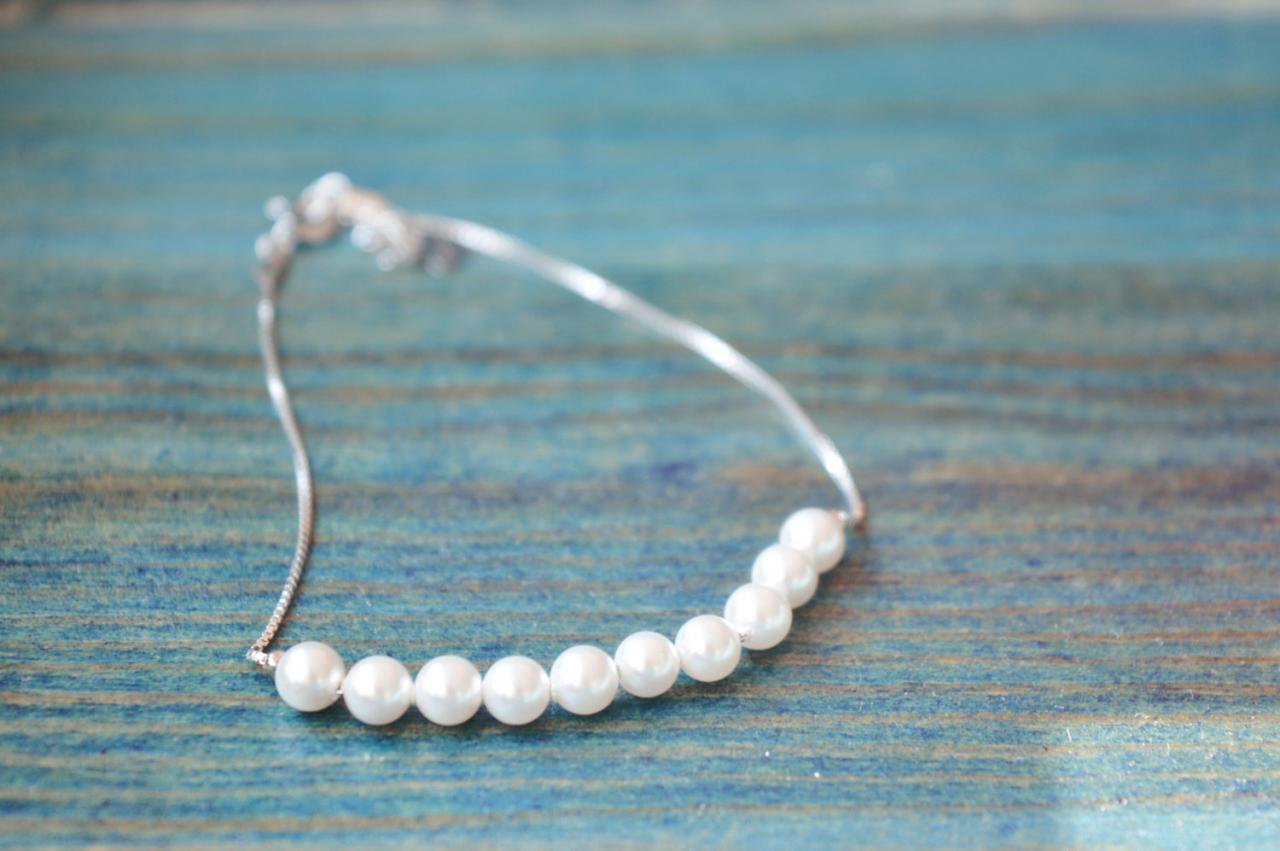 Pearl Bracelet, 925 Sterling Silver Bracelet, Small White Pearls (sl4)