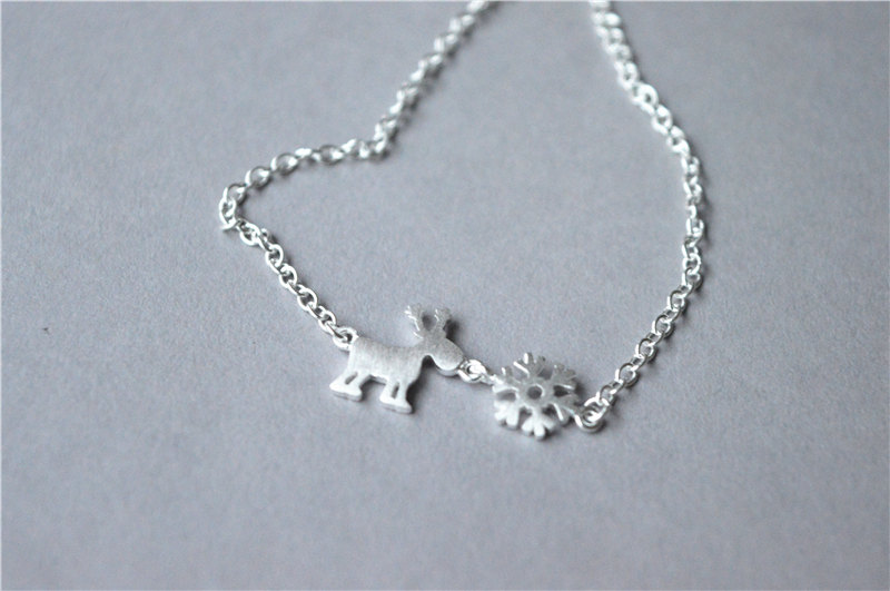 Snowflake Reindeer Bracelet, 925 Sterling Silver Bracelet, Christmas Jewelry (sl6)