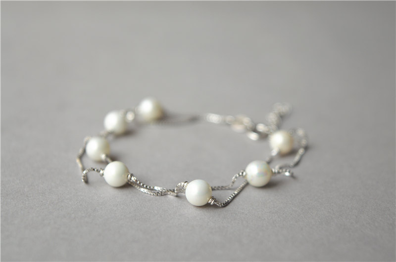 Pearl Bracelet, 925 Sterling Silver Bracelet, Small White Pearls, Double Layer Bracelet, Girl Friend's Gift, Mom's Gift (sl7)
