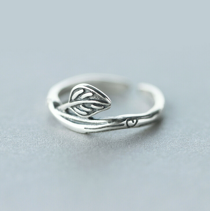 Sterling Silver Ring, Leaves Ring Opening, Adjustable (1890)