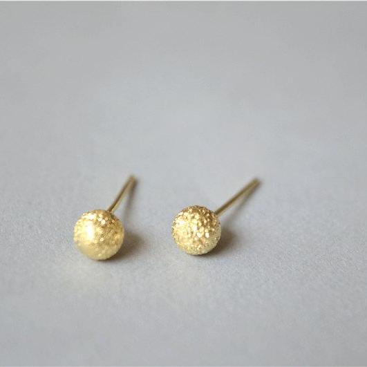 Simple Gold Ball Silver Stud Earrings, Daily Wear Jewelry, Sanded ...